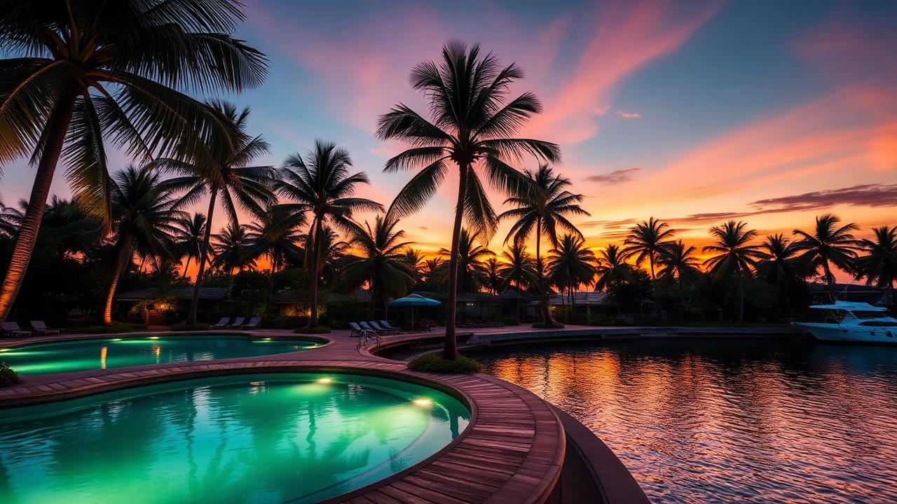 Waterfront tropical de Darwin al atardecer
