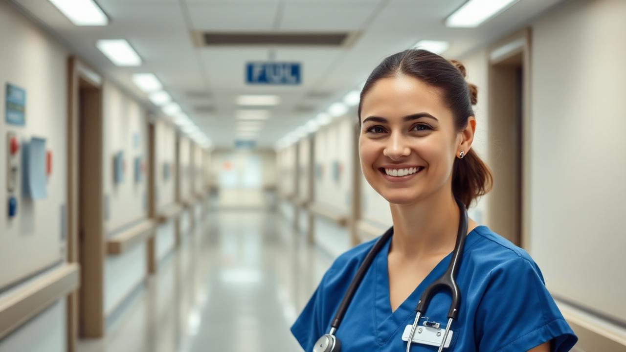 Enfermera sonriendo en hospital australiano