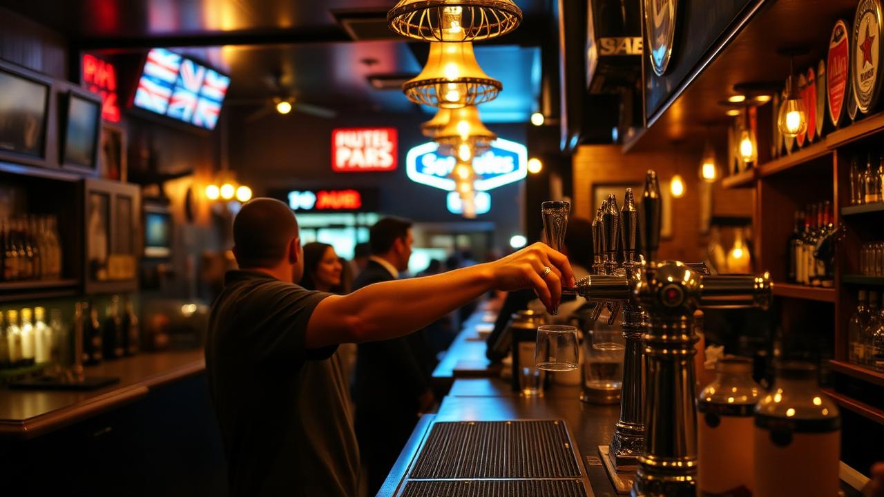 Bartender sirviendo cerveza en pub australiano