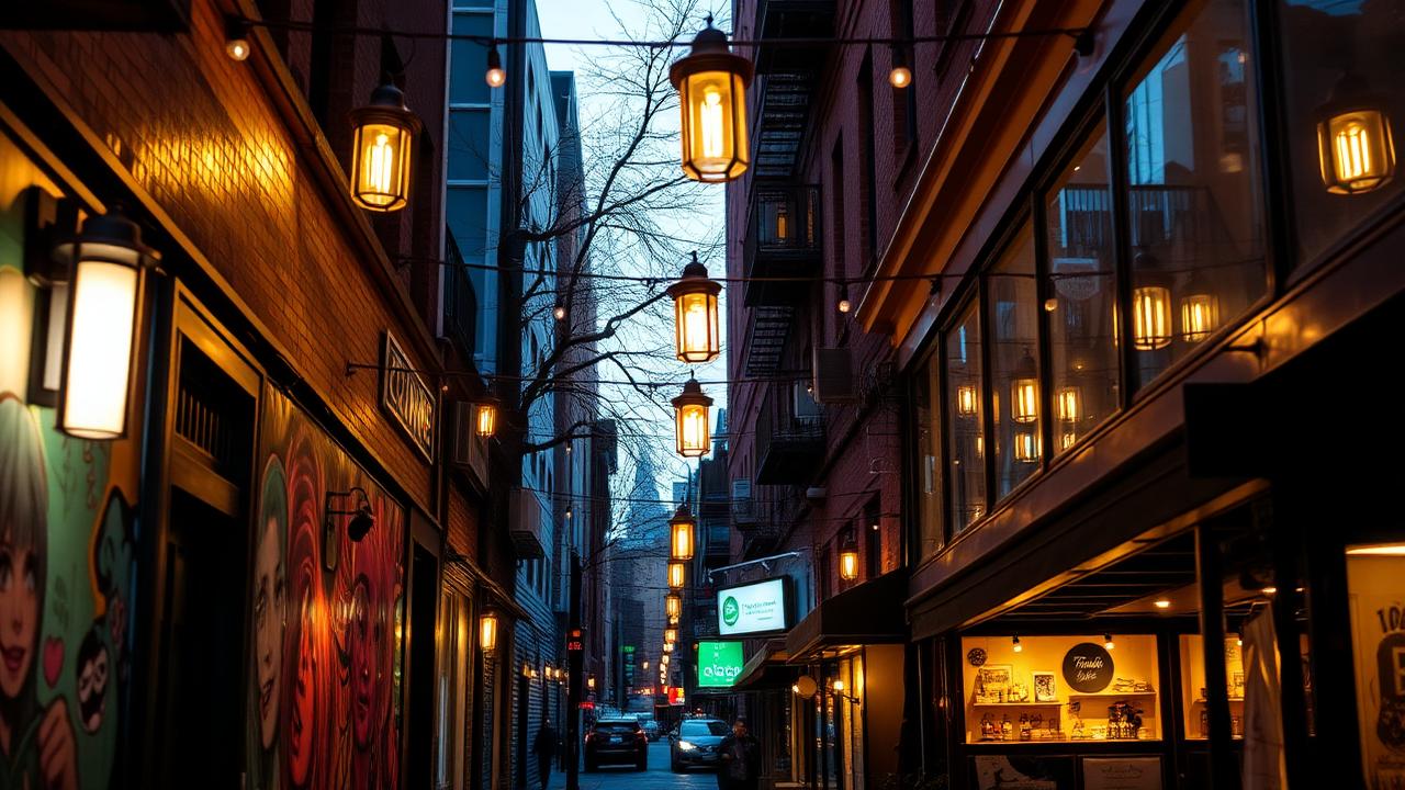Laneway de Melbourne con cafés y arte urbano