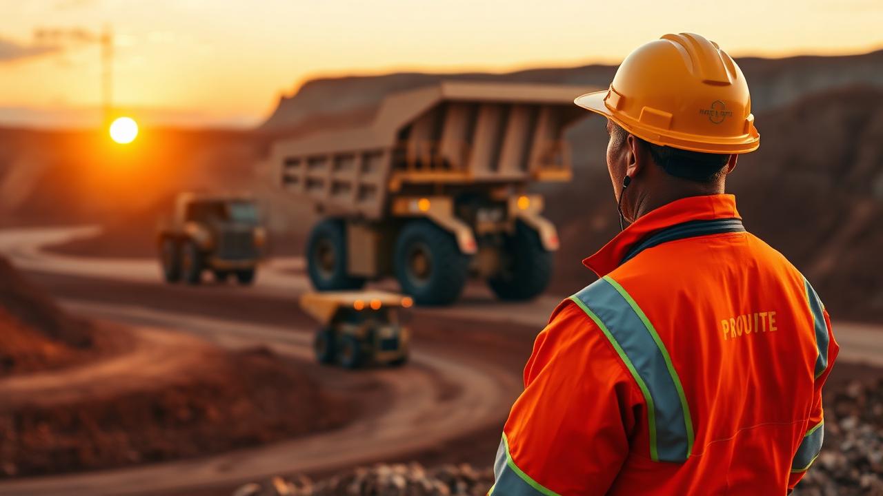 Trabajador FIFO en mina de Pilbara al atardecer