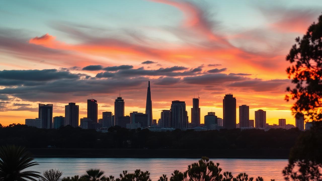 Skyline de Perth desde Kings Park al atardecer